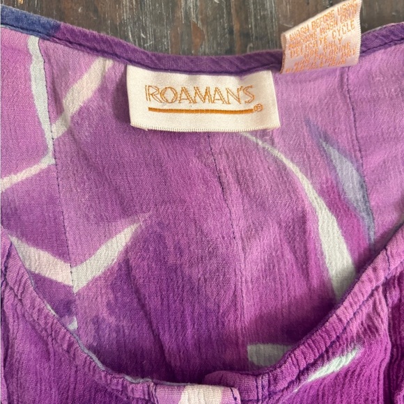 Roaman's Elegant Purple and Green Flower Pattern Tunic - Picture 2 of 5